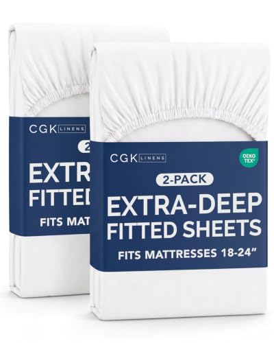 Image of CGK Linens 2 Pack Extra Deep Twin Fitted Sheets - Antique White