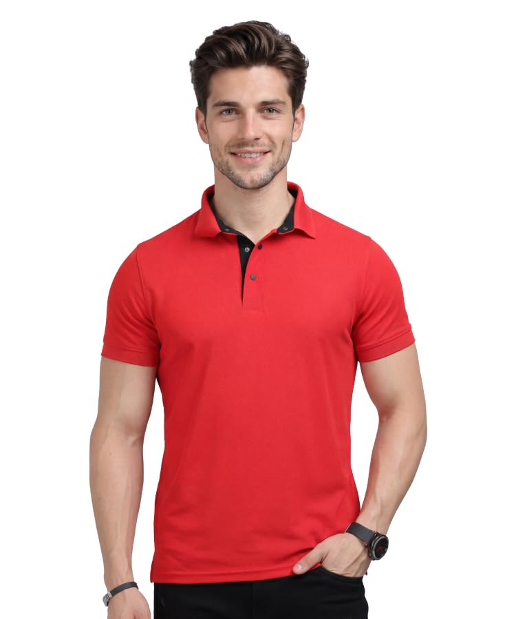 Image of AWG ALL WEATHER GEAR Men's Golfer Polo T-Shirt, Dri-Fit Quick Dry Moisture-Wicking Stretch Fabric, Regular Fit Half Sleeve Solid Collar Tee for Golf, Gym, Running, Office and Casual Wear