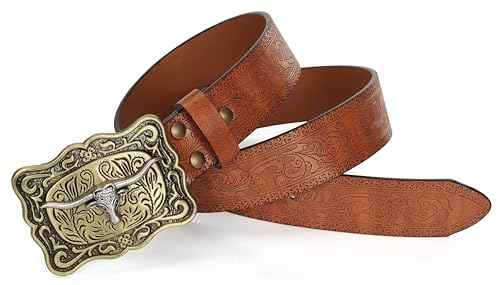 Western-Cowboy-Leather-Belts for Women Turquoise-Oval-Buckle Embossed Cowgirl Belt for Jeans Pants Fit for 27"-41"3