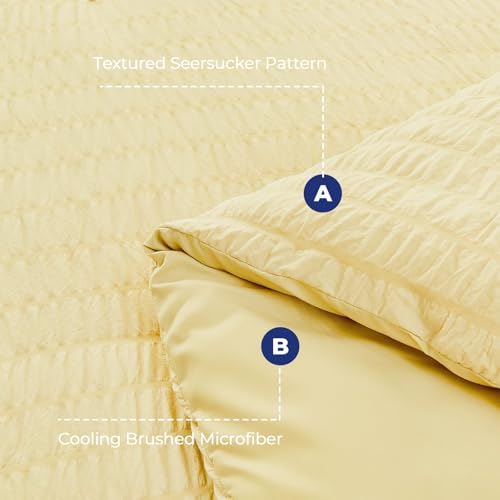Image of HYMOKEGE Yellow King Size Comforter Set Seersucker 7 Pieces, All Season Luxury Bed in a Bag for Bedroom, Bedding Set with Comforter, Sheets, Pillowcases & Shams