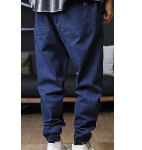 Men Plus Size Jeans Drawstring Elastic Waist Baggy Denim Pants Loose Joggers Streetwear Harem Jeans Cargo Pants3