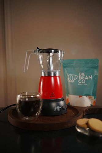 Image of THE BEAN CO Roasters Electric Moka Pot-300ml-6 Cups Espresso Coffee Maker-Coffee Percolator for Home Barista- Electric Coffee Machine for Home & Office - Red