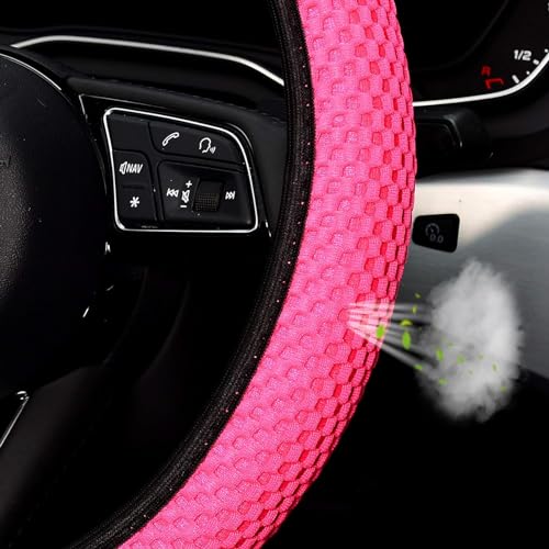 Image of KAFEEK Elastic Stretch Steering Wheel Cover, Universal 15 Inch, Rose Red