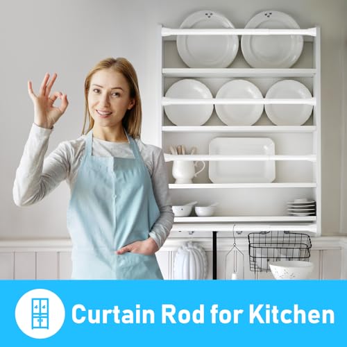 Image of MEXAU 2 Pack White Tension Rod 16 To 26 Inch Spring Tension Rod Adjustable Spring Curtain Rods No Drilling Short Curtain Rod Extendable Small Spring Tension Rod for Closet Cupboard Bars Refrigerator