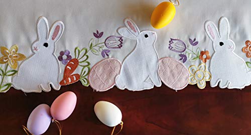 GRANDDECO Spring Easter Eggs Table Runner,Floral Cutwork Embroidered Bunnys and Eggs Table Topper for Home Kitchen Dining Holiday Tabletop Decoration,Spring Color (Runner 16"×34", Easter Bunny-3)