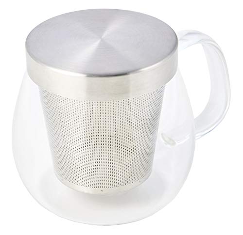 Glass Tea Mug with Stainless Steel Infuser and Lid  450 ml/15 oz.  Easily Brew Loose Leaf Tea  Dishwasher Safe