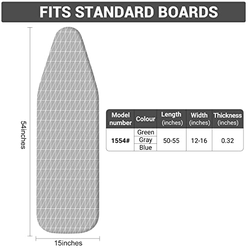 Apexchaser Ironing Board Cover And Pad 15X54 Inch, Silicone Coating, Scorch Resistant, Extra Thick Covers With Elastic Edge, Cord Lock, Hook And Loop Fasteners, Iron Board Cover For Standard Boards #TOP5