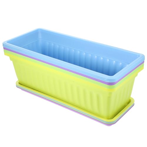 DECOMELODY Jardinières Rectangulaires Colorées 17 Pouces avec Plateau pour Rebord De Fenêtre Balcon Jardin 43x19x14 Cm Grandes Tailles Système Drainage Bac à Fleurs D'extérieur