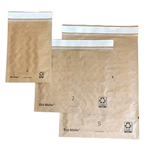 Bubblefast! Brand Curbside Recyclable Padded Mailer Envelopes, Eco Friendly with Self Seal Tear Strip, Combo Pack-6\'\'x8\'\', 11\'\'x8\'\' and 14\'\'x8\'\', Pack of 10