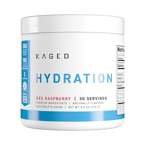 Image of Kaged Hydration Electrolytes Powder | Red Raspberry | Hydra-Charge Sports Drink Mix | Pre, Post, Intra Workout | Low Carb, Vegan, Gluten Free | Supplements for Men & Women | 30 Servings