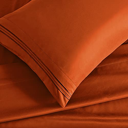 Manyshofu Extra Deep Pocket Queen Sheet Sets - Hotel Luxury 1800 Thread Count Sheets & Pillowcases - Microfiber Bedding Set Up To 24" Mattress - Burnt Orange Bed Sheets 18-24 Inch Deep Pockets - 4Pcs #TOP5