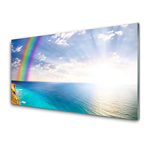 Tableau verre netteté durable paysage mer arc-en-ciel Decormat