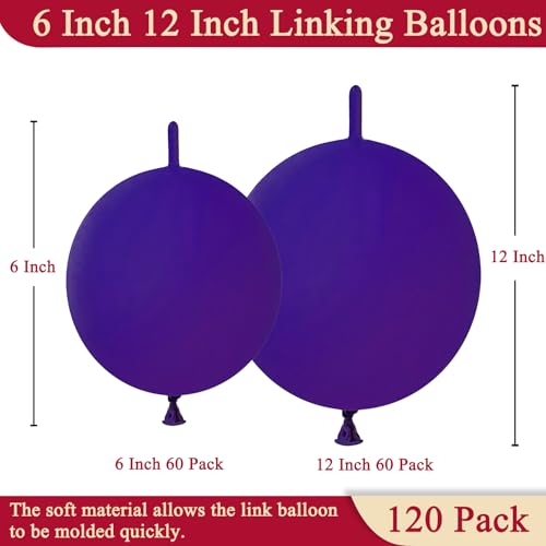 Image of Purple Link Balloons 6 Inch 12 Inch 120 Pcs Latex Linking Balloons for Birthday Wedding Party Festival Decorations