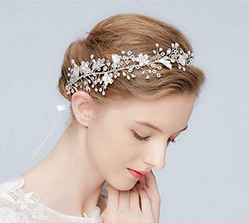 SWEETV Silver Bridal Headband Rhinestone Headpieces Hair Vine for Brides Wedding Hair Accessories