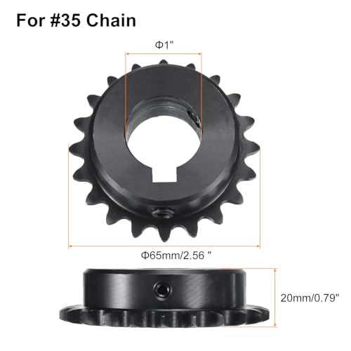 Image of uxcell #35 Chain Roller Sprocket B Type, 1 inch Bore 20 Tooth Single Strand Chain Sprocket, Carbon Steel, Keyway with Set Screws