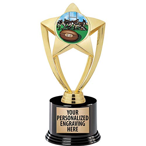 Rugby Trophy, 8" Gold Star Rugby Trophies With Deluxe Round Base 5 Pack