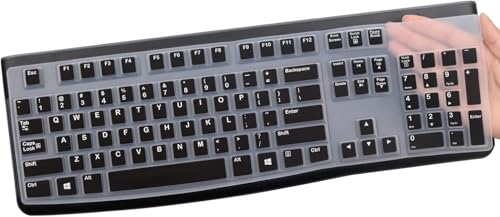 Image of OJOS Keyboard Cover Skin Protector for Logitech MK120 K120 Wired, Keyboard Protective Skin US Layout (NOT Fit Other Model Keyboards)-Black