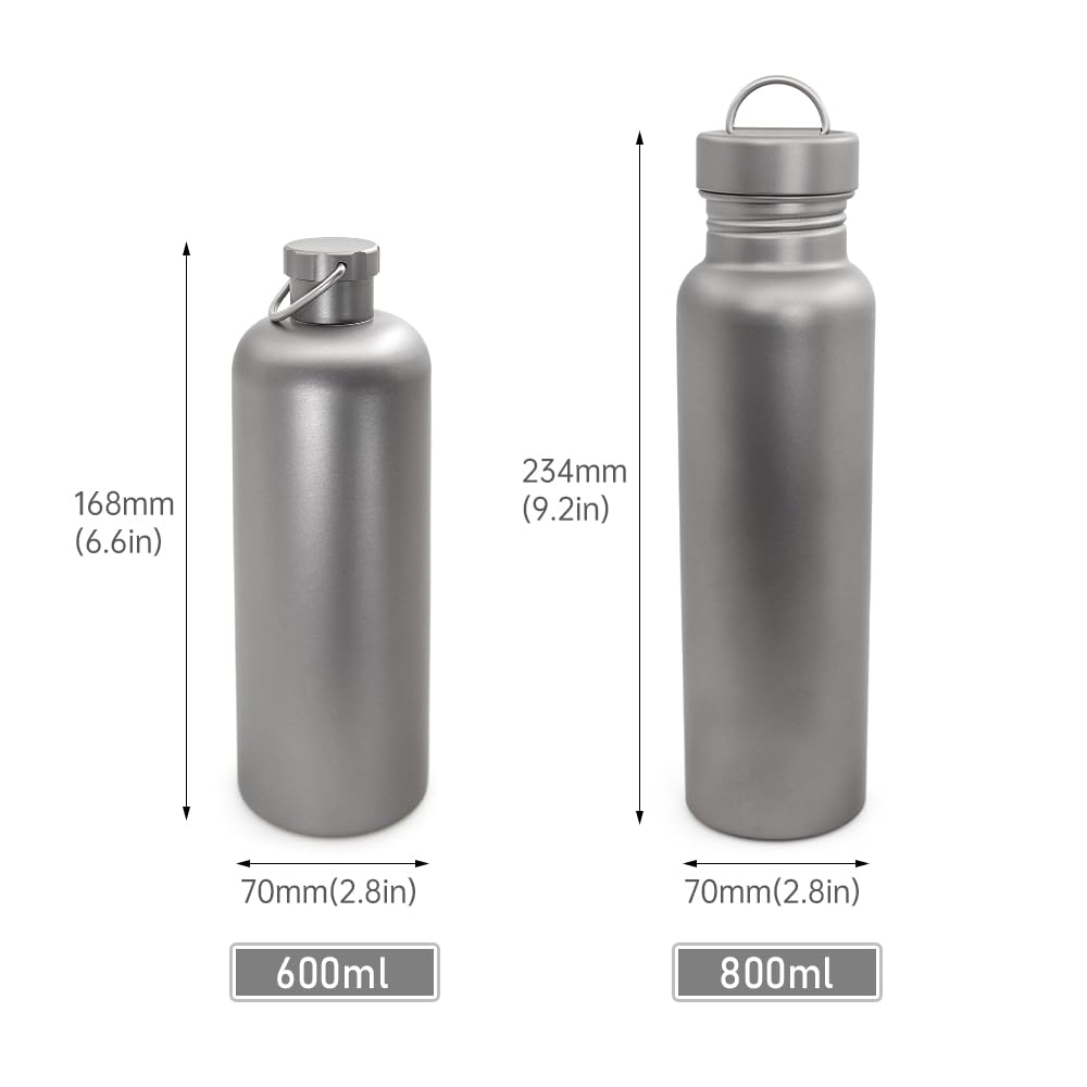 Bouteille d'eau légère en titane pur pour les aventures en plein air – Options de 600 ml et 800 ml