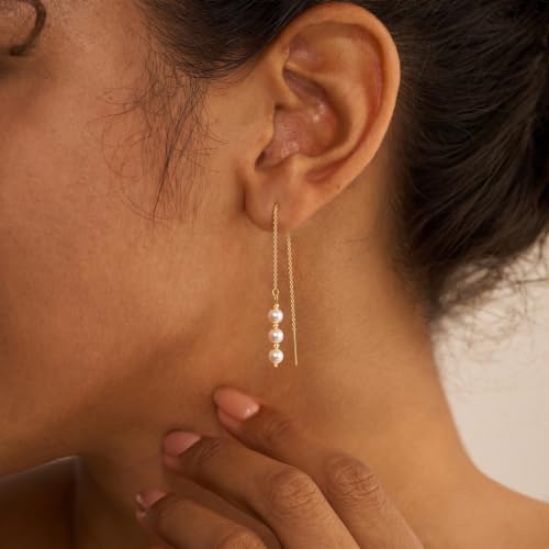 Carffordo Pearl Earrings for Women, 14K Gold Plated Drop Threader Earring by Carffordo - Used condition - Image 2