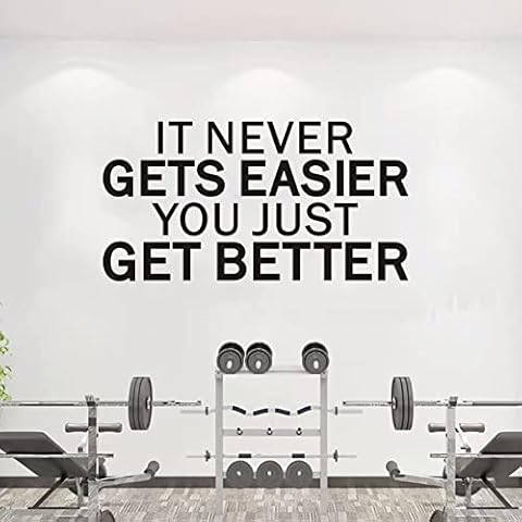 VODOE Large It Never Gets Easier You Just Get Better Wall Decals Motivational Gym Wall Stickers Inspirational Quotes Wall Art Decals Vinyl Yoga Exercise Sports Positive Garage Wall Decor Big 28.6"X15" Cover