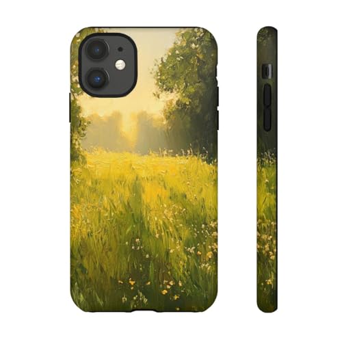 Coque mate résistante compatible avec iPhone 11 motif floral vert prairie