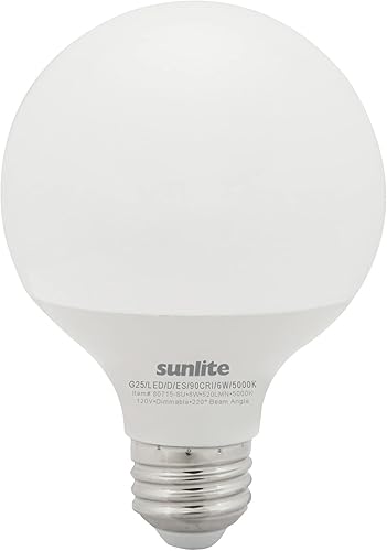 Sunlite Bombilla LED G25, 6 vatios (equivalente a 60 W), 120 V, base E26 media, 500 lúmenes, regulable, esmerilado, 90 CRI, compatible con el título disponible en Yaxa Guatemala