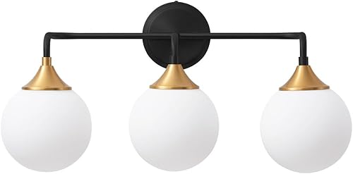 Miniatura 8 de Lámparas de baño, luces de tocador de baño de oro negro sobre el espejo, moderno aplique de pared de granja, iluminación de 3 luces con pantallas de