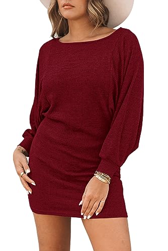 Women Long Sleeve Knit Stretchable Elasticity Slim Sweater Bodycon Mini Sweater Dress