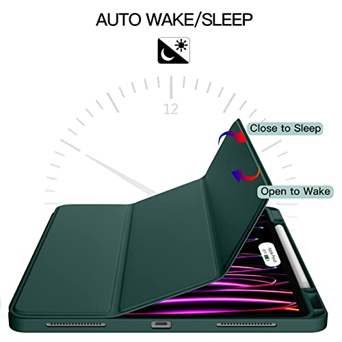Akkerds Compatible With Ipad Pro 12.9 Case 6Th/5Th/4Th/3Rd Generation With Pencil Holder, Trifold Stand Cover With Tpu Back For Ipad 12.9 Pro Case 2022/2021/2020/2018, Auto Wake/Sleep, Mallard Green #TOP4