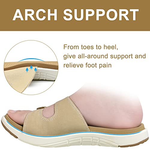 Coface Womens Slides Arch Support Orthotic Slide Sandals For Women Plantar Fasciitis Relief Adjustable Double Buckle Slip On Walking Sandals For Flat Feet Beige Size 9 #TOP2
