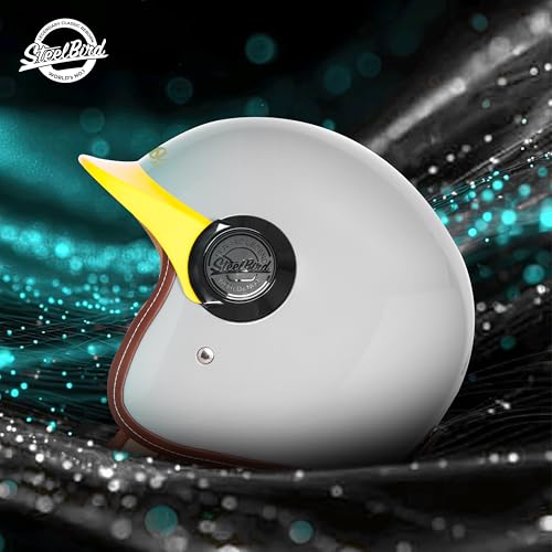 Image of Steelbird SBH 65 Retro 3.0 DOT and ISI Certified Open Face Helmet for Men and Women (Large 600 MM,Glossy Titanium Grey with Yellow Peak)