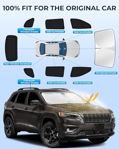 Image of for Jeep Cherokee 2014-2024 Car Window Shades, 8pcs Privacy Sun Shade Set for Front Windshield Side and Rear Windows, Full Window Covers Keeps Vehicle Cool for Camping Napping