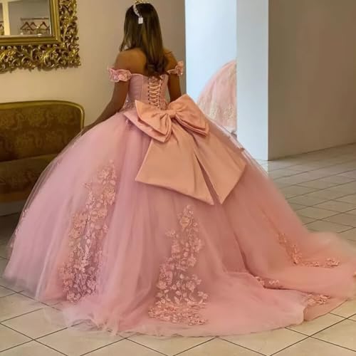 Lace Appliques Quinceanera Dresses Ball Gown Puffy Off Shoulder Prom Dresses with Bow Beaded Sweet 16 Dress4