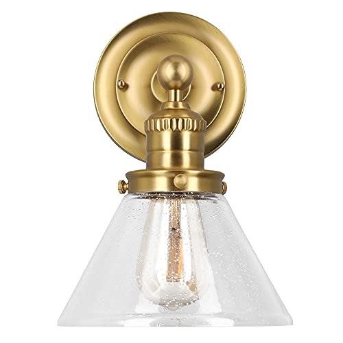 Image of Design House Augustin Wall Sconce, 1-Light, Seeded Glass Warm Glow, Dimmable, Up /Down Glow, Easy Installation, E26 Socket, Satin Gold, 7.9 in L x 8.5 in D x 11.1 in H, 589028-SG