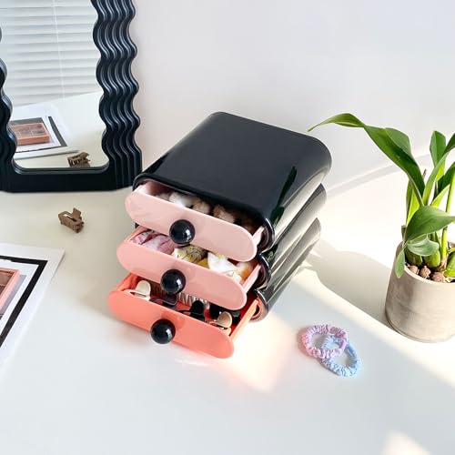 Yesesion Hair Care Holder with 3 Drawers, Plastic Vanity and Bathroom Storage Organizer for Lipsticks, Eyeshadow Palettes, Brushes, Beauty Supplies, Home Office Accessories Box for Desk (Black)
