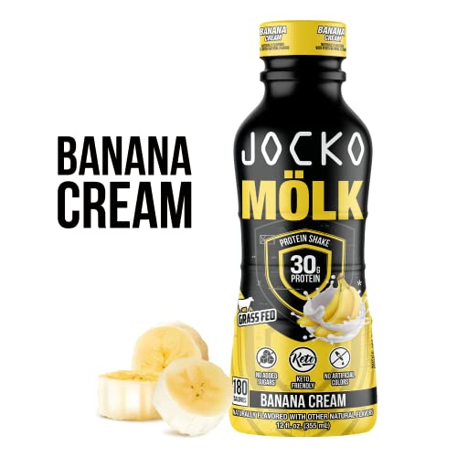 Jocko Mölk Banana Cream Protein Shakes – Naturally Flavored Protein Drinks, Keto Friendly, No Added Sugar, 30G Grass Fed Protein - Protein Shakes Ready To Drink, 12 Fl Oz, 12Pk #TOP1