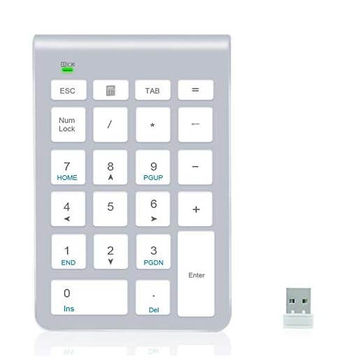 Alcey Teclado numérico inalámbrico, 22 Teclas con Receptor Mini USB 2.4G para iMac, MacBooks, PC y portátiles – Silver