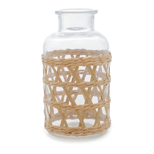 WOLFF - Vaso de Vidro e Fibra Natural 10cm x 19,5cm