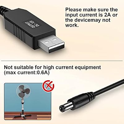 iGreely USB Voltage Step Up Converter - DC 5V to 12V, 3ft Cable with DC Jack 5.5 x 2.5mm or 5.5 x 2.1mm