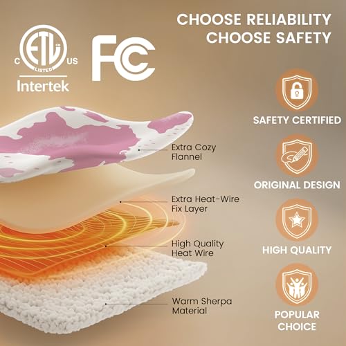 Image of Heated Blanket Throw Blanket with Foot Pocket - Fast Heating Electric Blanket, Soft Heated Throw with 4 Time Settings,10 Heating Settings, Warm Gifts for Women Mom Grandma(50 inch x 60 inch Pink)