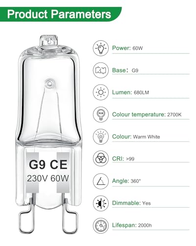 AUZOSL G9 Halogen Bulbs - 60W Bright Energy Efficient Replacement (Pack of 12) - Long-Lasting Lighting Solution - Image 3