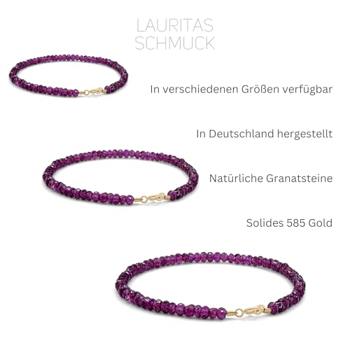 Rhodolith Granat Armband 585 Gold Edelstein Natürlich Vollgold Armkette 14K Dunkelrot Neu (15 cm)