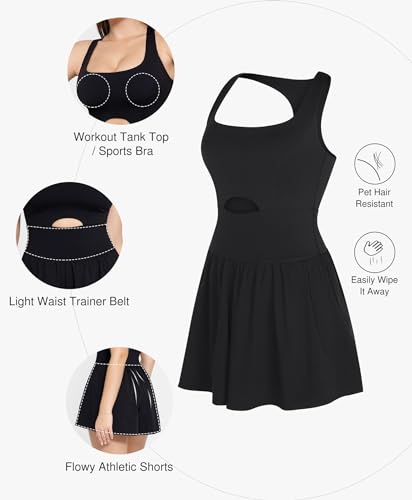 Popilush Shapewear Jumpsuit Workout Romper Tennis Dress Look Athletic Rompers For Women Waist Cutout Design4