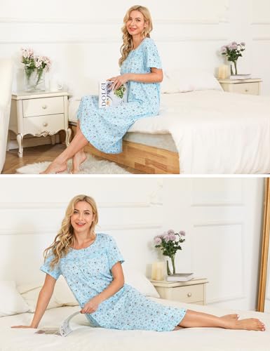 Image of Bloggerlove Nightgowns for Women Soft 100% Cotton House Dress Short /Long Sleeve Night Gowns Comfy Sleepwear S-3XL