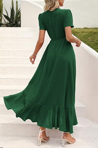 Image of PRETTYGARDEN Women's Summer Wrap Maxi Dress Casual Boho Floral V Neck Short Sleeve Ruffle Hem Split Beach Long Dresses