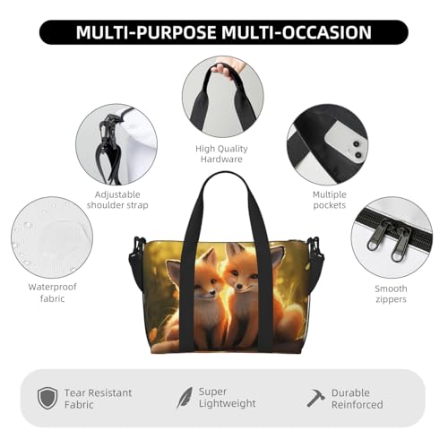 Sports Gym Bag for Women Men Travel Duffel Bag Tote Weekender Bag Carry on Overnight Bag for Travel Swimming Fitness Workout Sports Cute Foxes Duffle Bag3