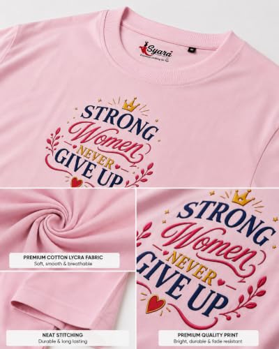 Image of SYARA Oversized Tshirt for Woman Pure Cotton Stretchable | Oversized T Shirt for Women | Premium Breathable Round Neck Half Sleeve Printed Pink Casual T-Shirt
