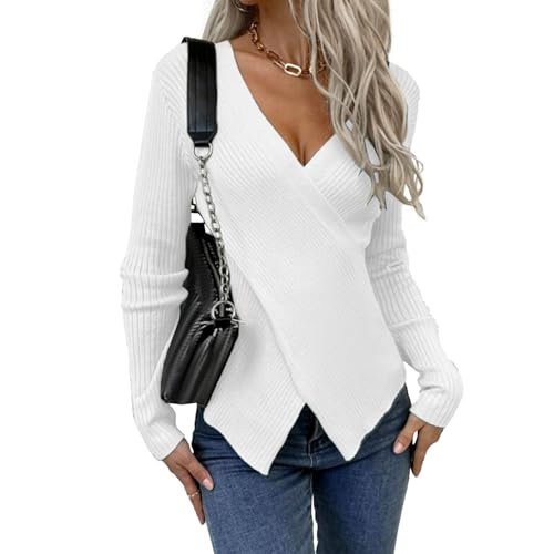 Pull Cache cœur pour Femme, décontracté, col en V, Manches Longues, nœud torsadé
