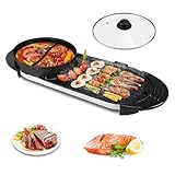 Olla caliente eléctrica con parrilla, barbacoa coreana interior y Shabu Shabu, control de temperatura dual/antiadherente sin humo, para 6-8 personas fiesta de reunión familiar/amigo