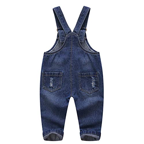 Image of KIDSCOOL Toddler Baby Denim Overalls Ripped Holes Jean Bib Romper Jumpsuit